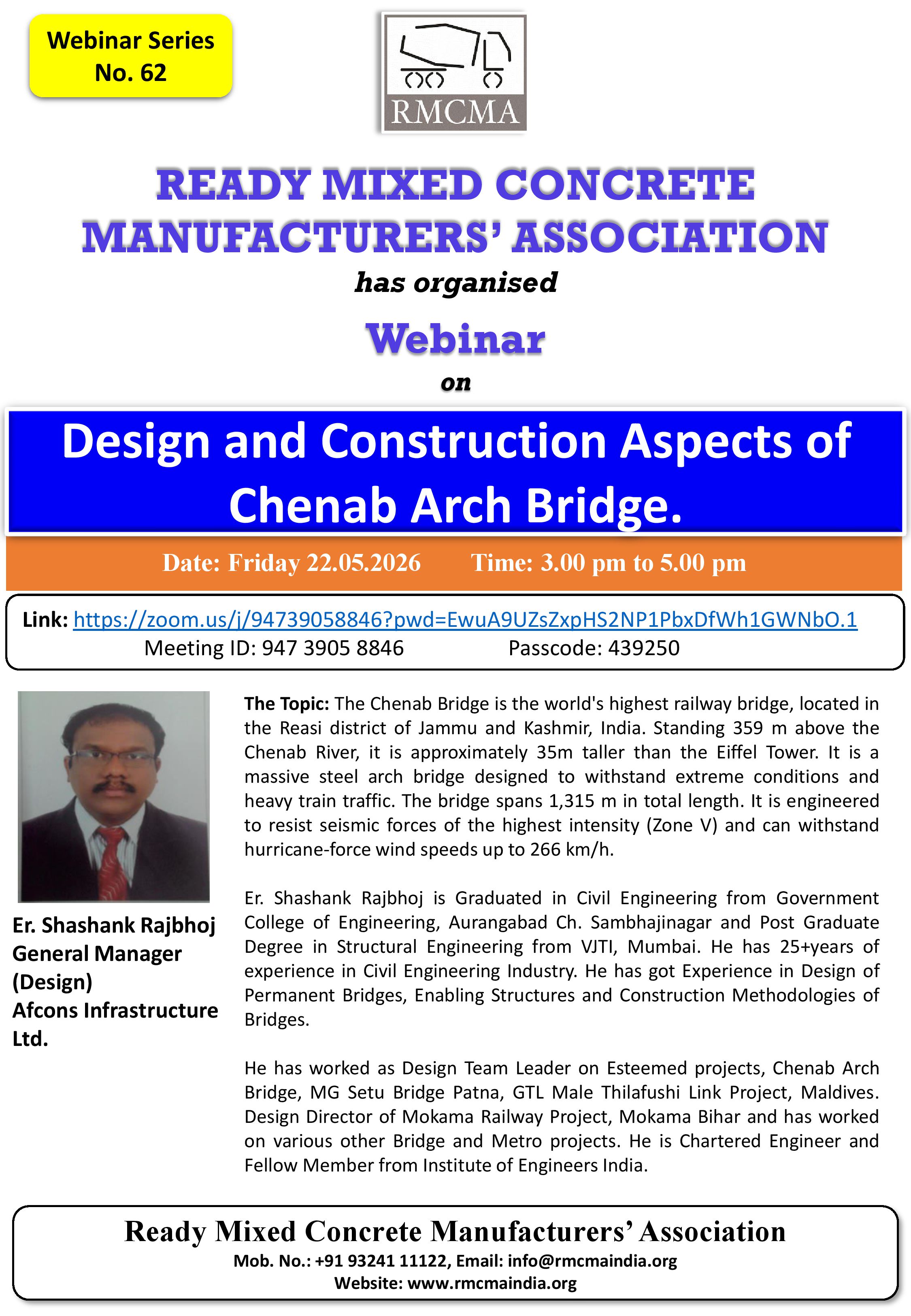 Webinar on 22.05.2026 “Design and Construction Aspects of Chenab Arch Bridge